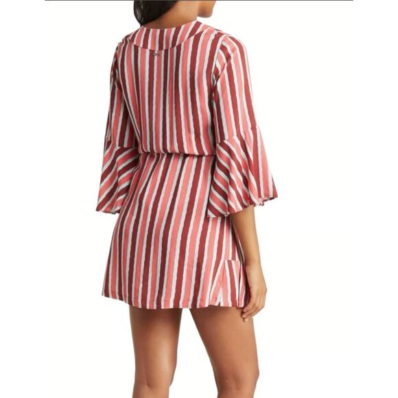 MAAJI Cherry Joy Striped Bell Sleeve Kaftan Mini Dress Size Large NEW - Picture 2 of 7